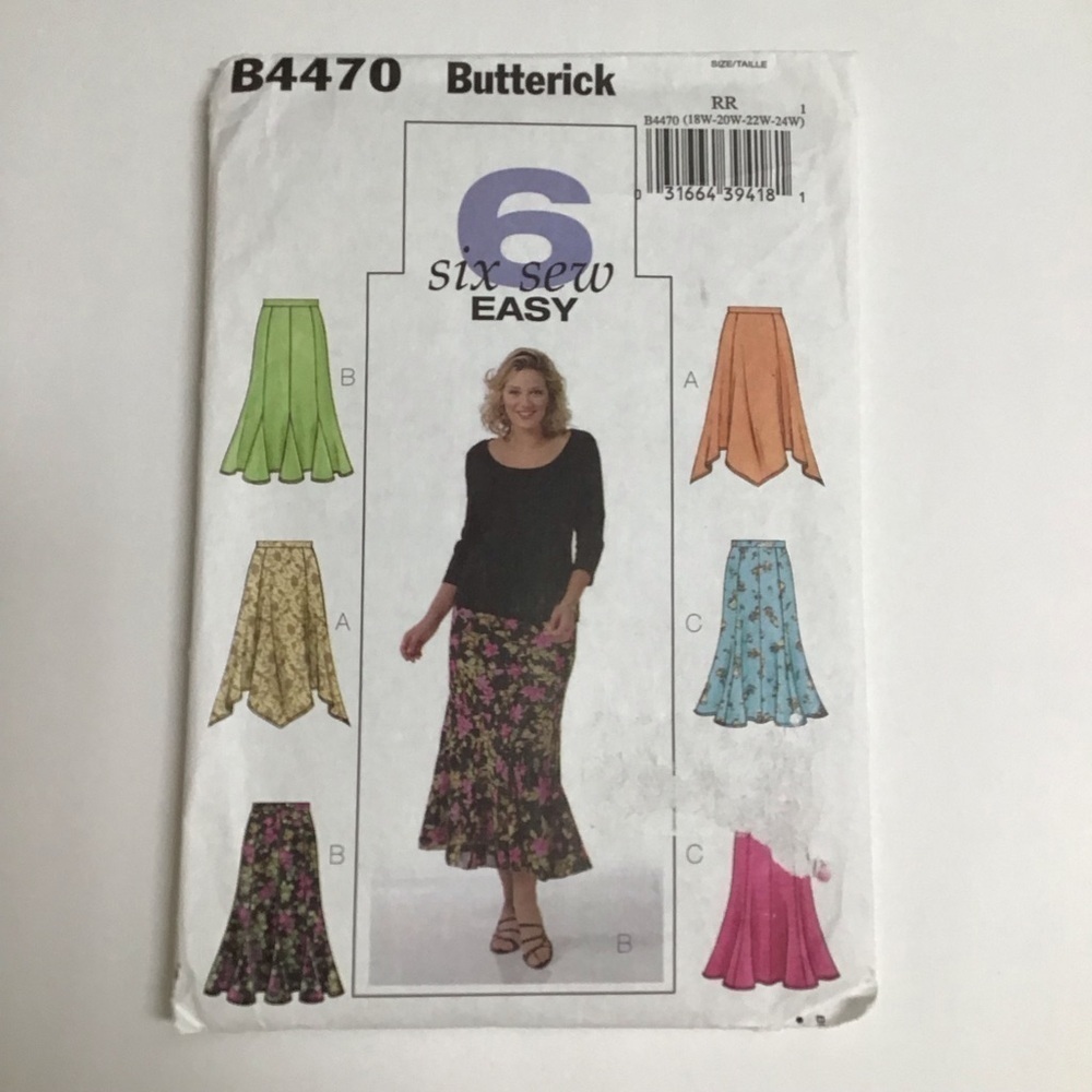 Butterick Sew Pattern 6 Fast & Easy Skirts B4470 SZ RR (18W/20W/22W/24W) FF 2005